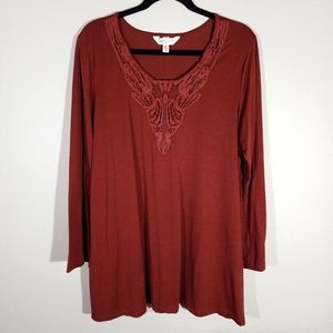 (EUC) KRAZY KAT Maroon Embellished Long Sleeve Tunic Top